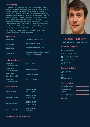 Güvenlik Görevlisi CV Örnekleri cv indir